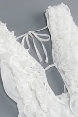 Charlotte Pleat Ruffle Maxi Dress in White
