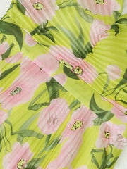 V-Neck Silk Printed Maxi Dress in Yellow