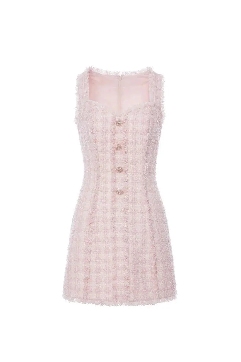 Pink Square Neck Trim Mini Dress