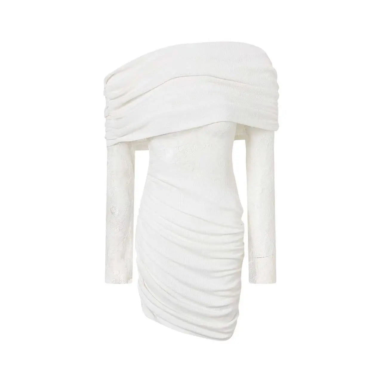 White Lace Spliced Knitted Mini Dress