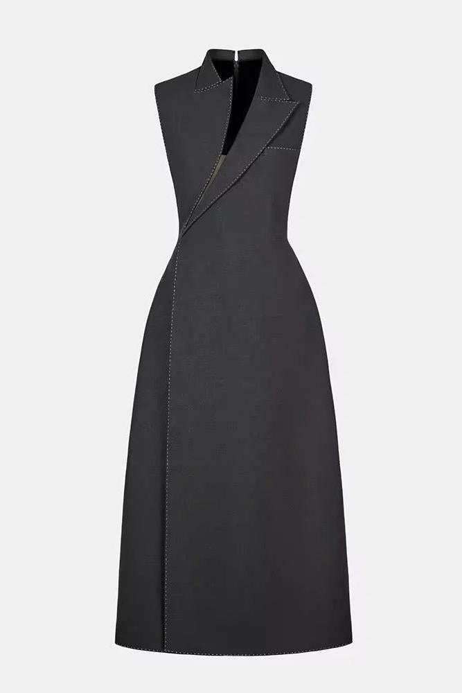 Collar Blazer Midi Dress in Grey