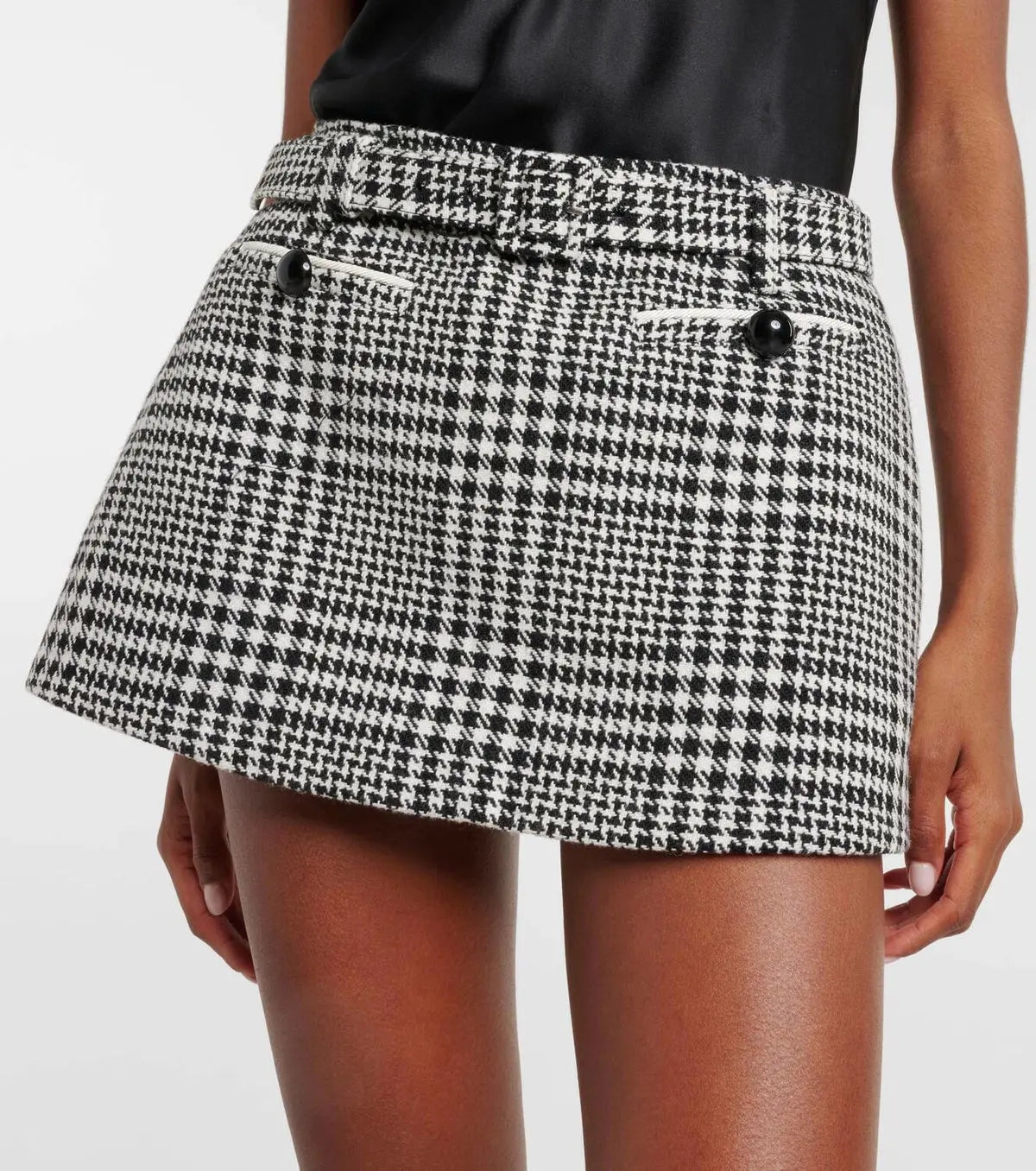 Houndstooth Crystal Mini Skirt - Black/White