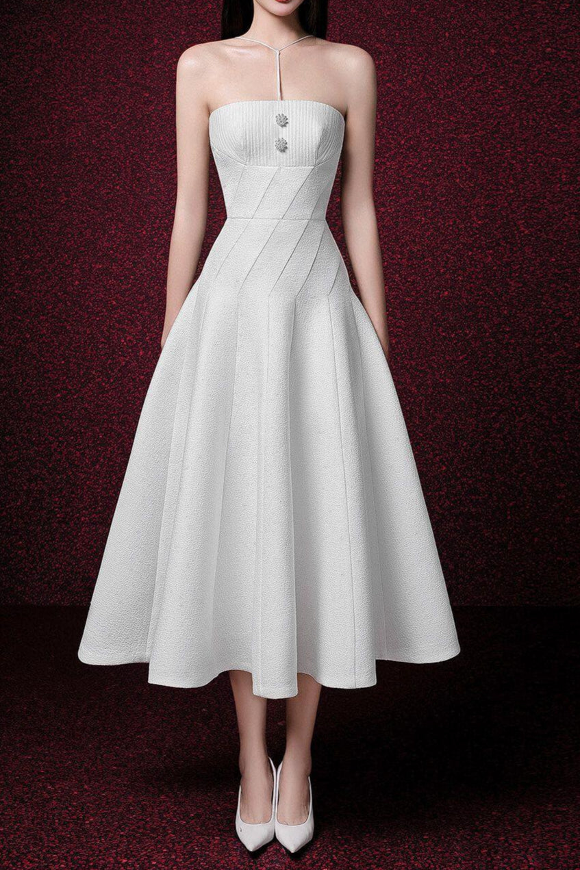 Off-shoulder Sleeveless Midi Dress in Apricot