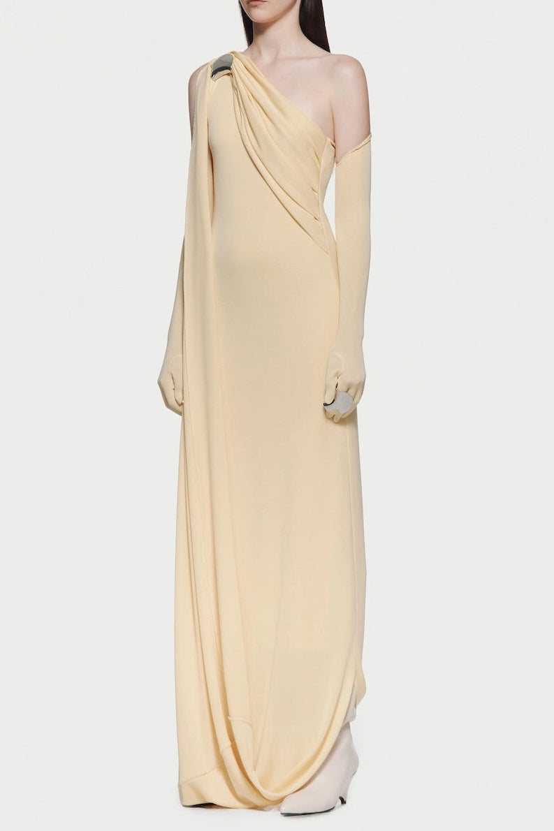 One-Shoulder Backless Maxi Dress in Yellow