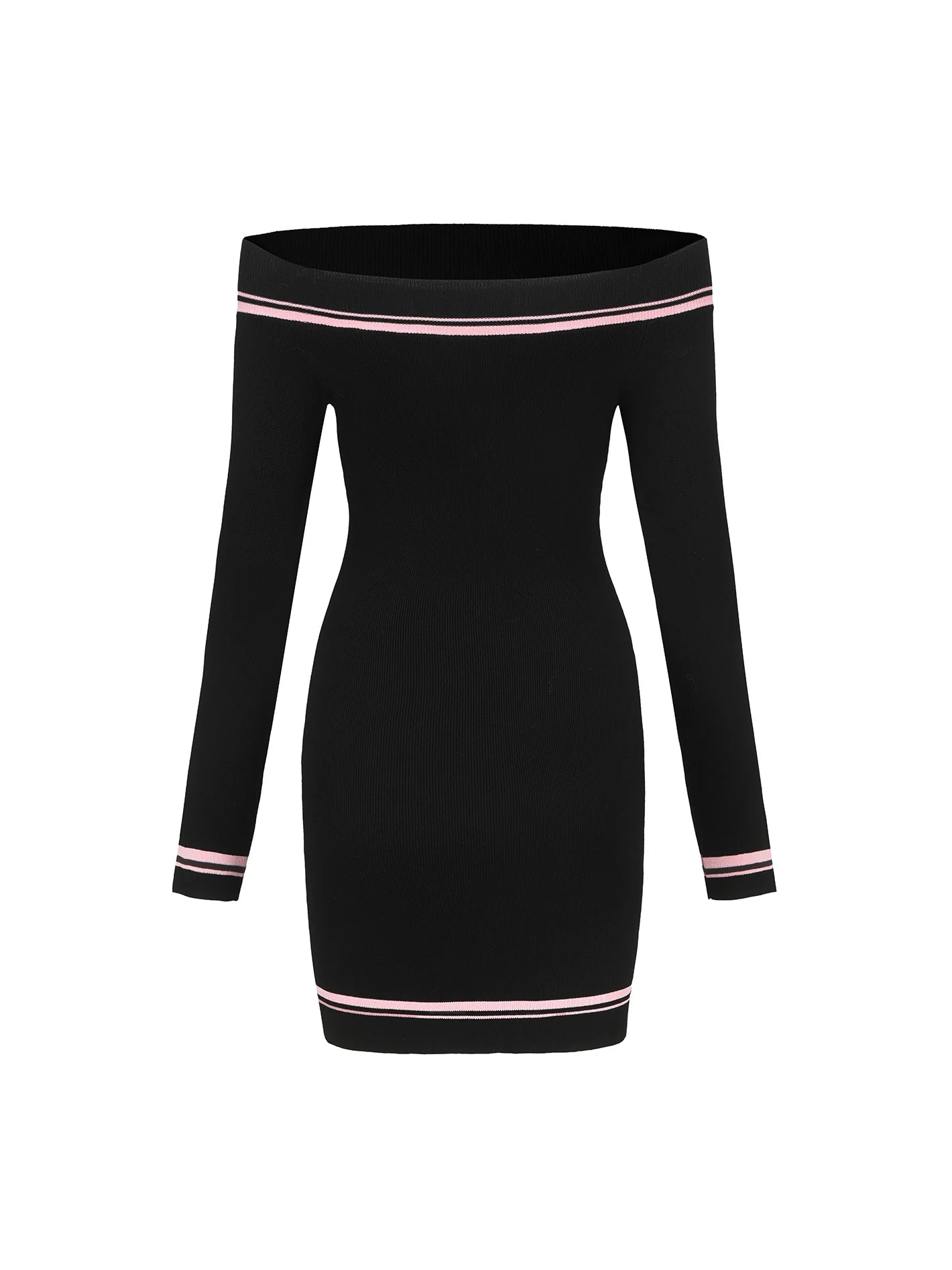 Off-shoulder Knit Mini Dress in Black