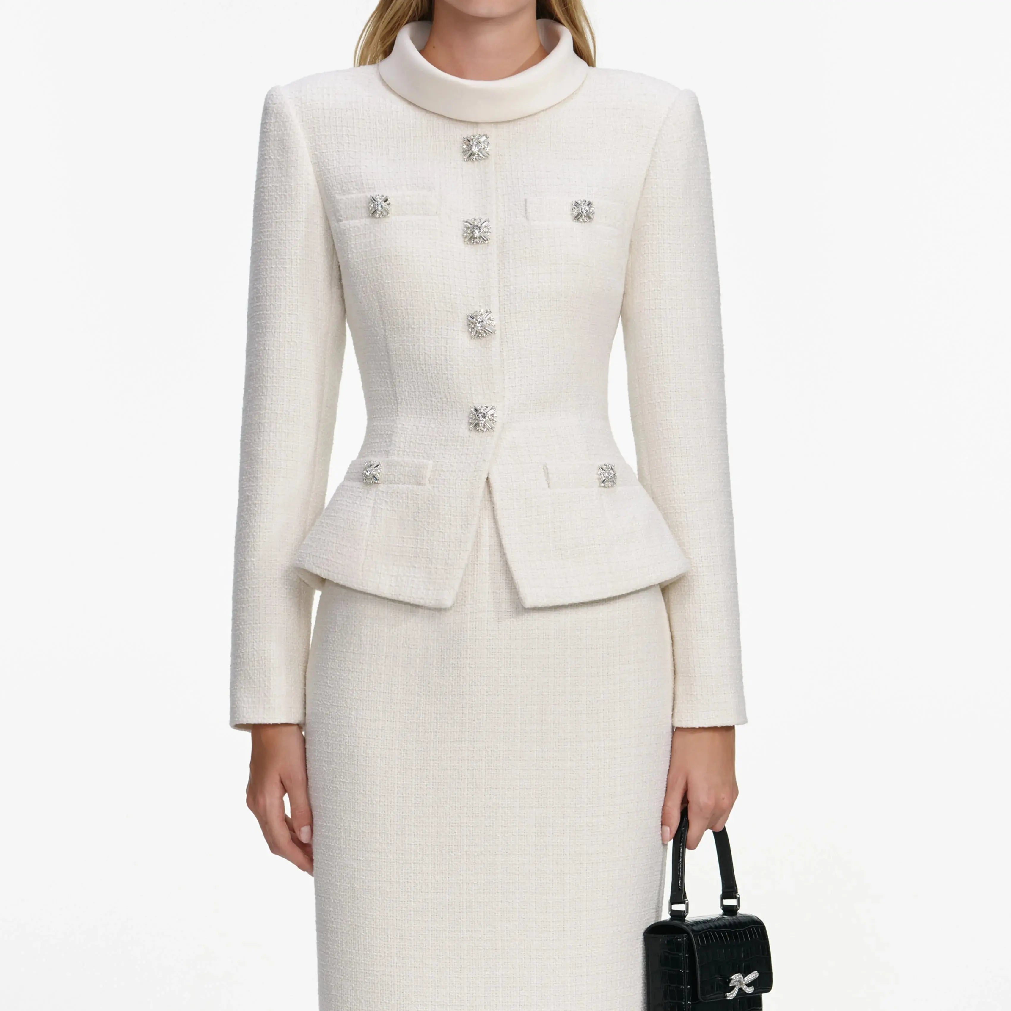 Cream Boucle Midi Dress Set