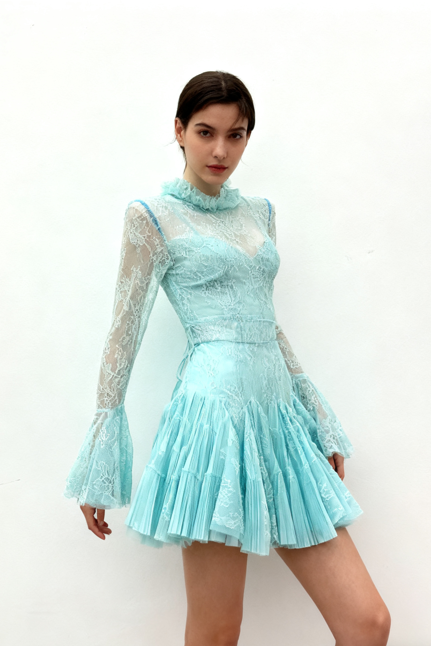 Blue Embroidered Mini Dress