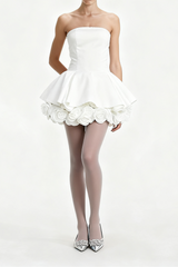 White Petal-Layered Corset Mini Dress