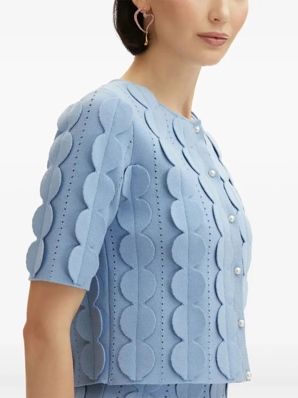 Blue Geometric Circle Pattern Cardigan Skirt Two-piece Set
