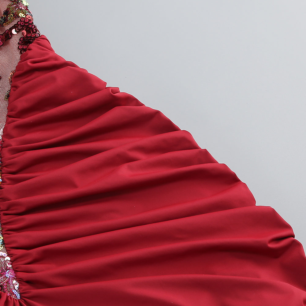 Sequin Embroidery Halter Maxi Dress in Red