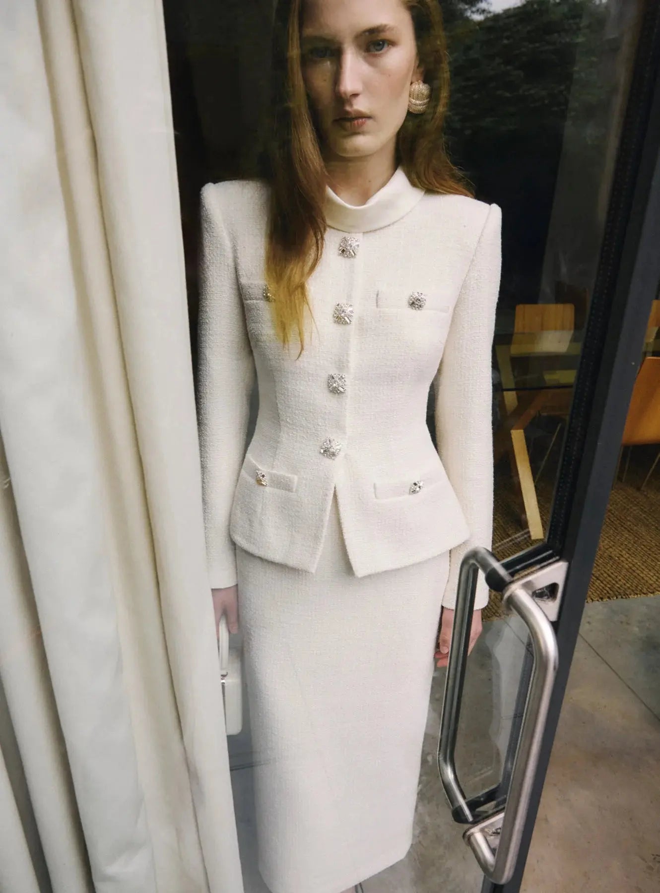 Cream Boucle Midi Dress Set