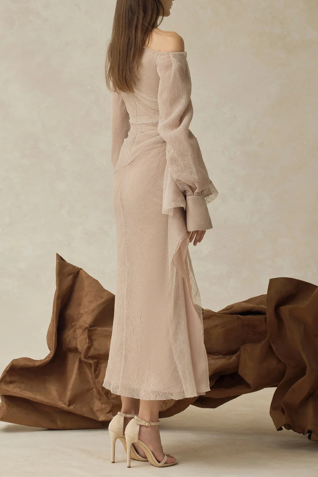 BriLong Sleeve Maxi Dress in Beige