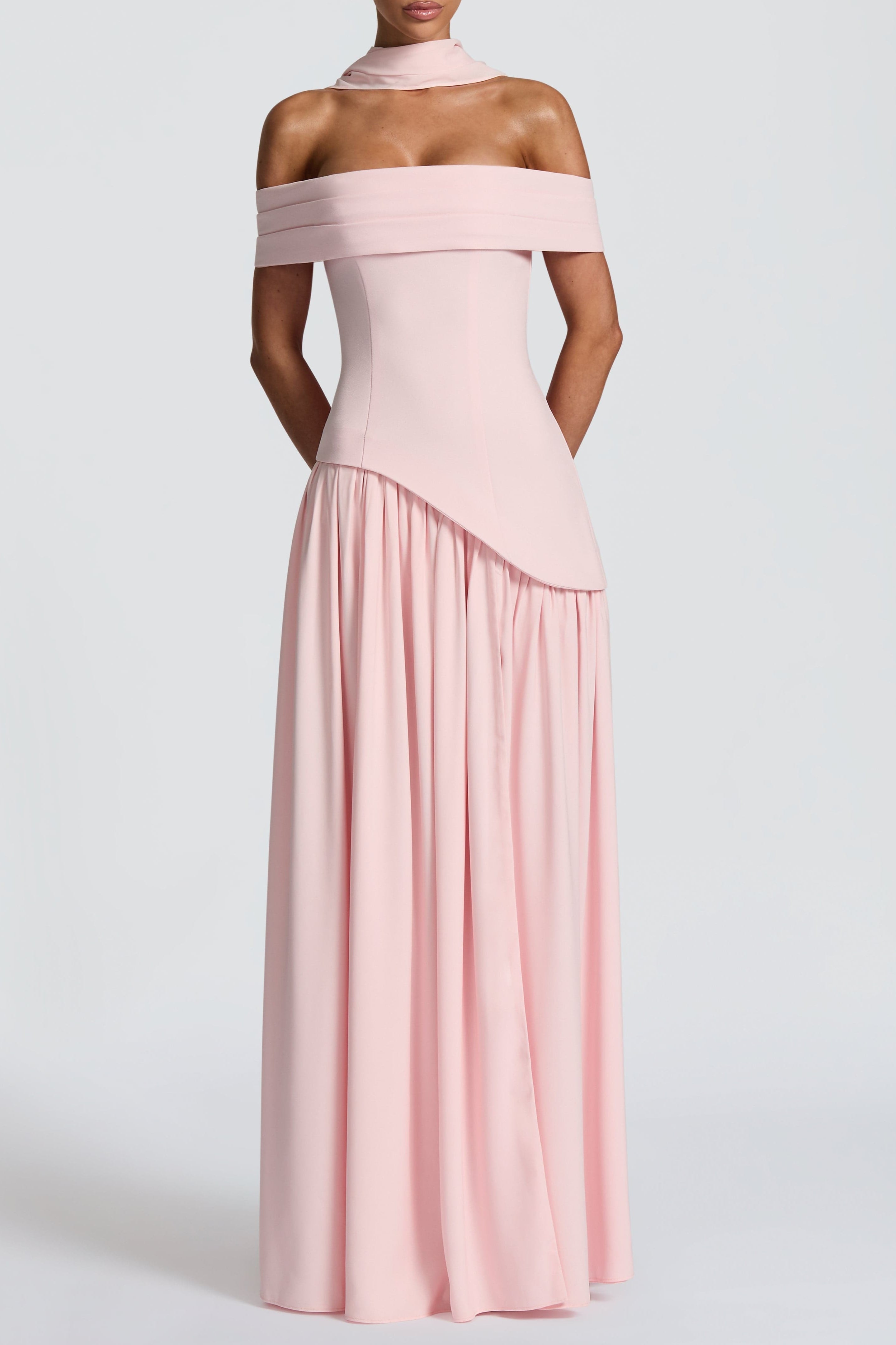 Off-Shoulder High Maxi Dress - Blush