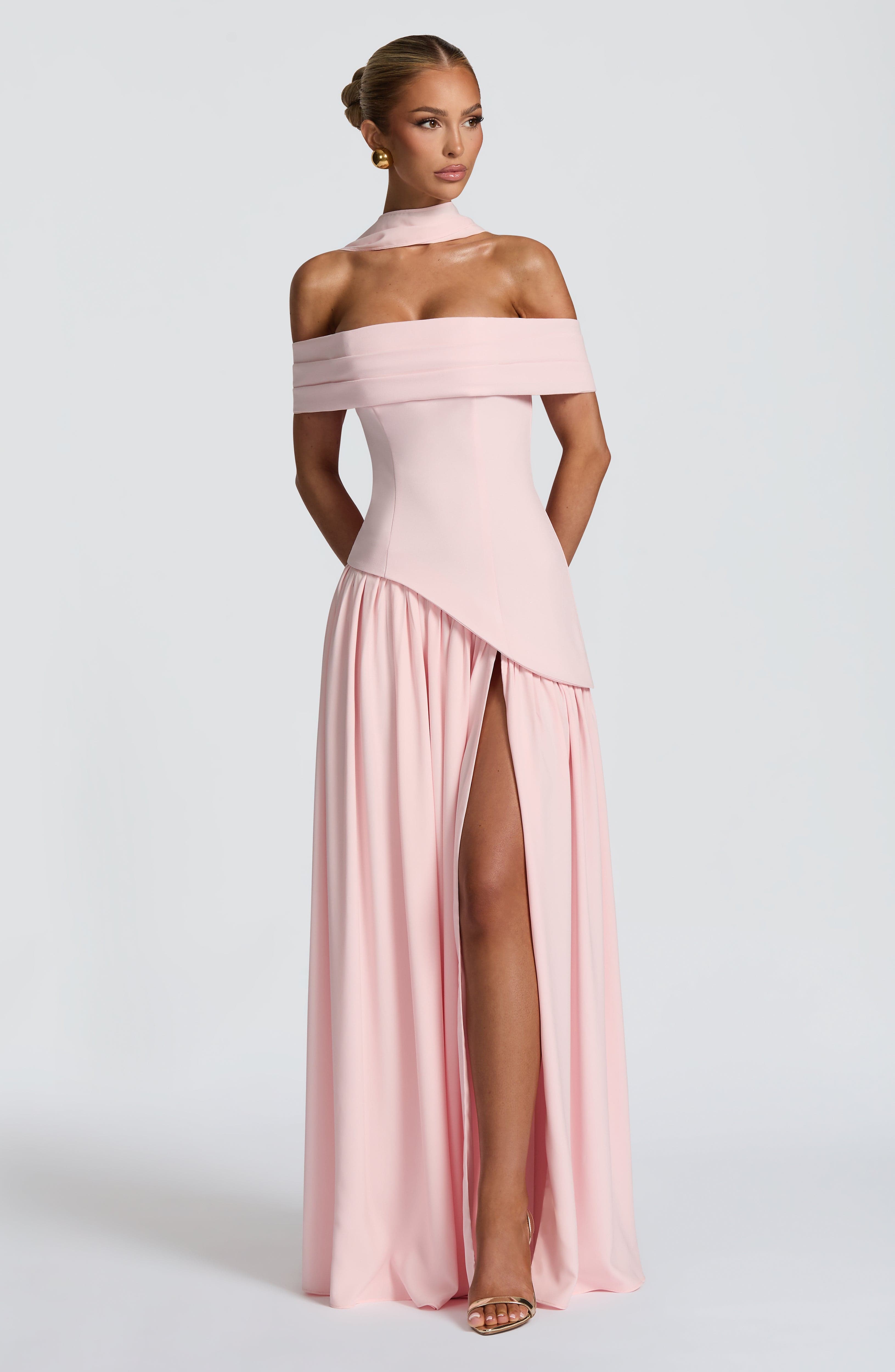 Off-Shoulder High Maxi Dress - Blush