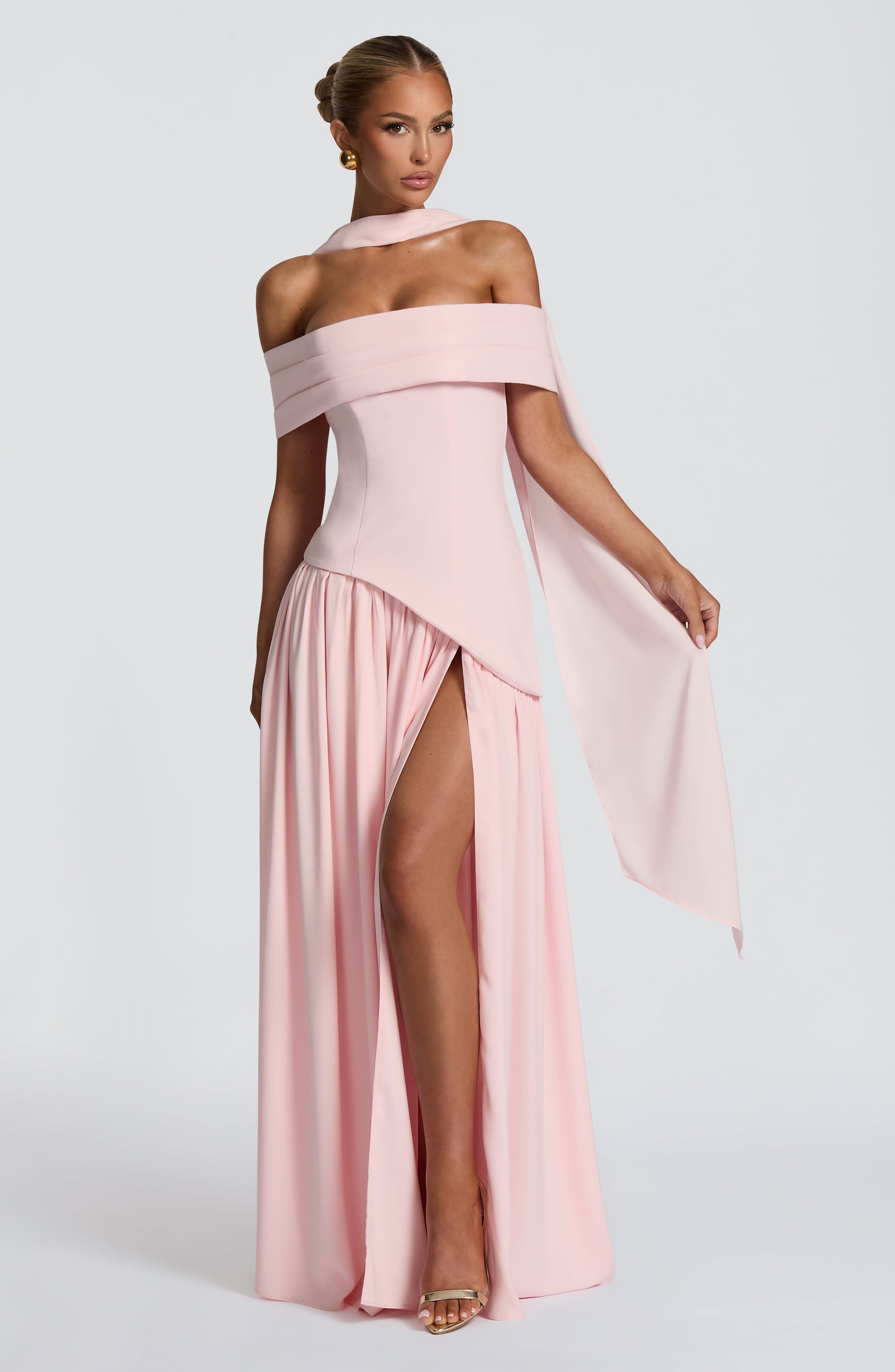 Off-Shoulder High Maxi Dress - Blush