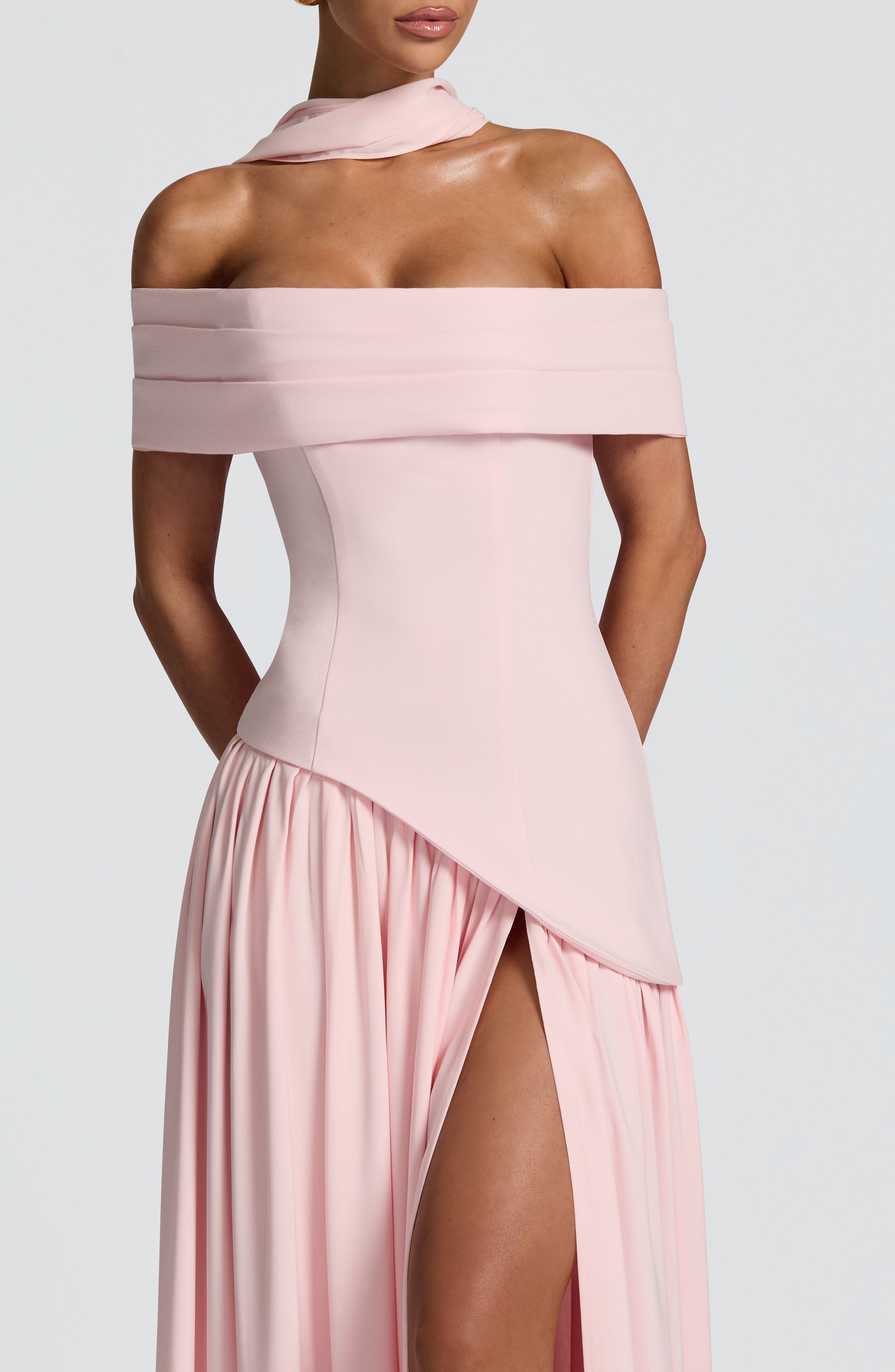 Off-Shoulder High Maxi Dress - Blush