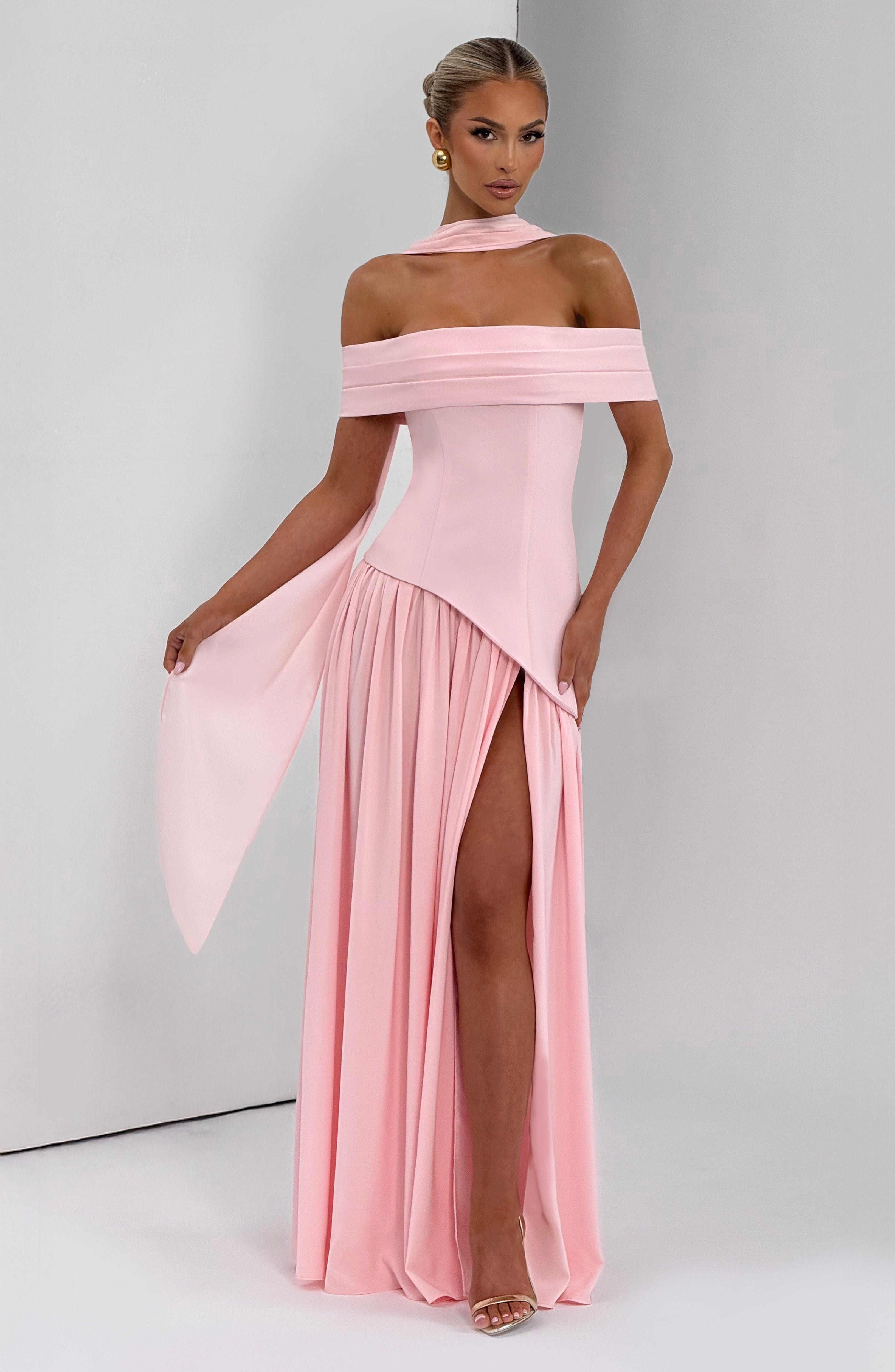 Off-Shoulder High Maxi Dress - Blush