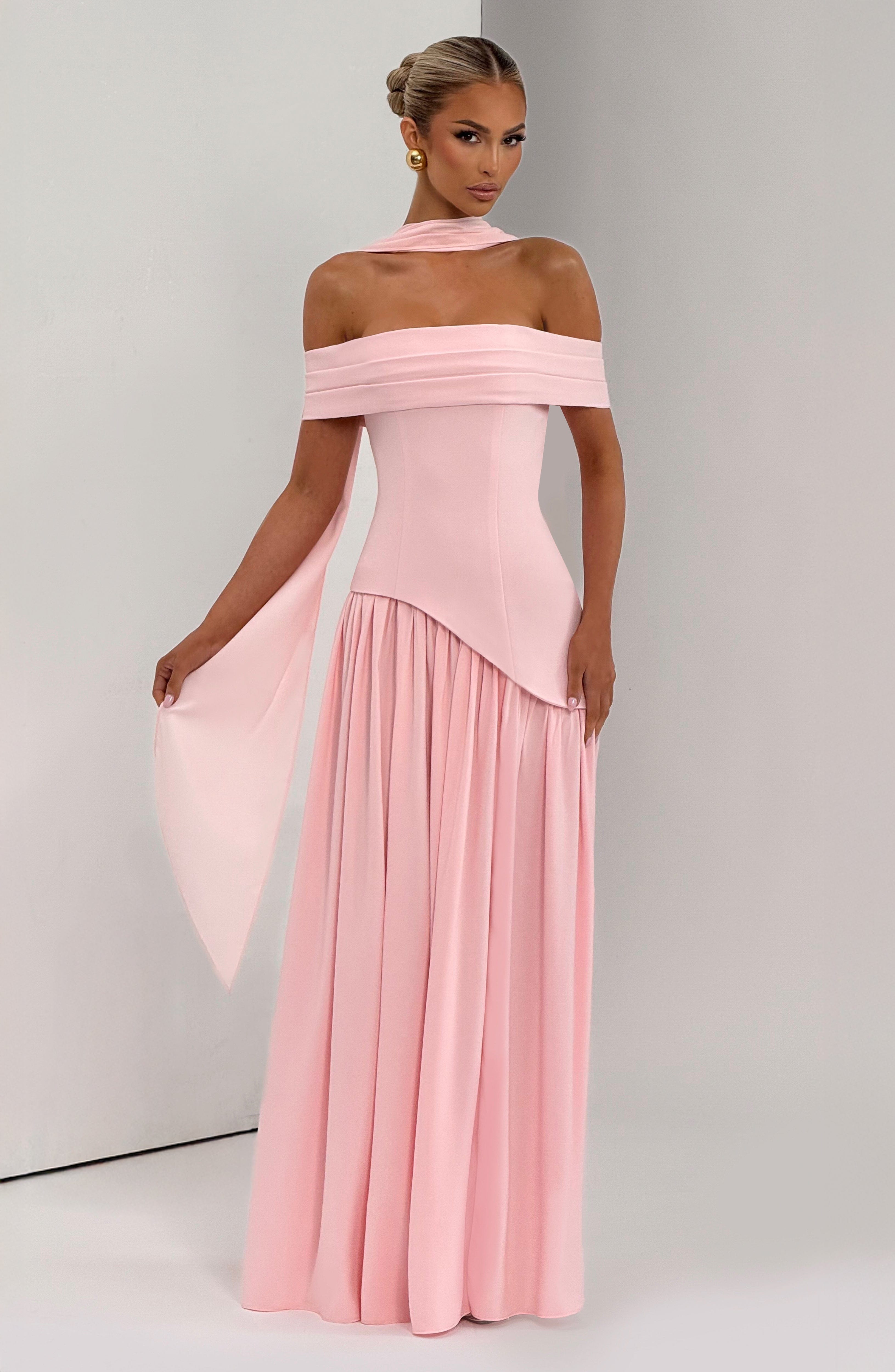 Off-Shoulder High Maxi Dress - Blush