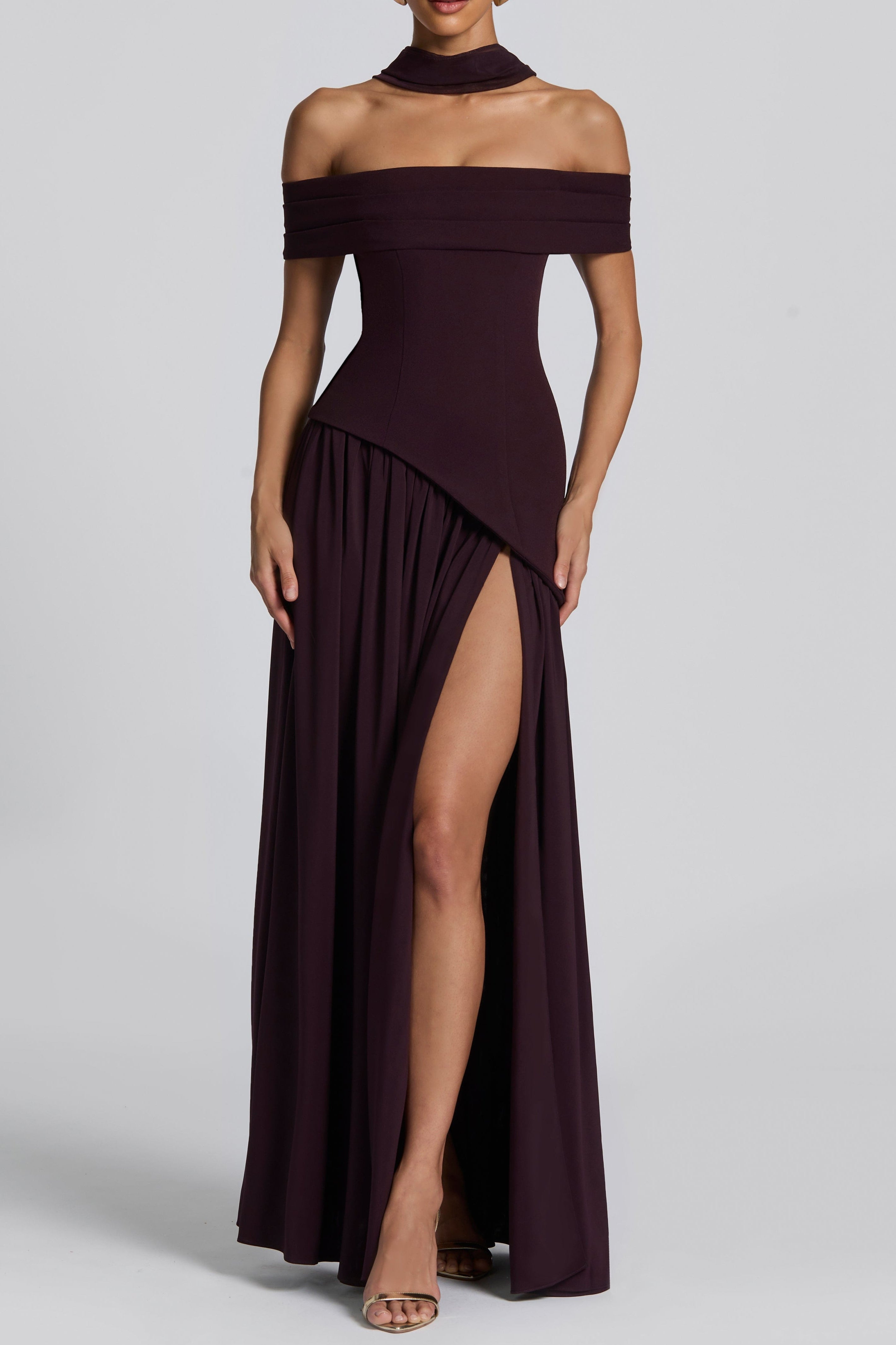 Off-Shoulder High Maxi Dress - Plum