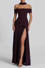 Off-Shoulder High Maxi Dress - Plum