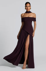 Off-Shoulder High Maxi Dress - Plum