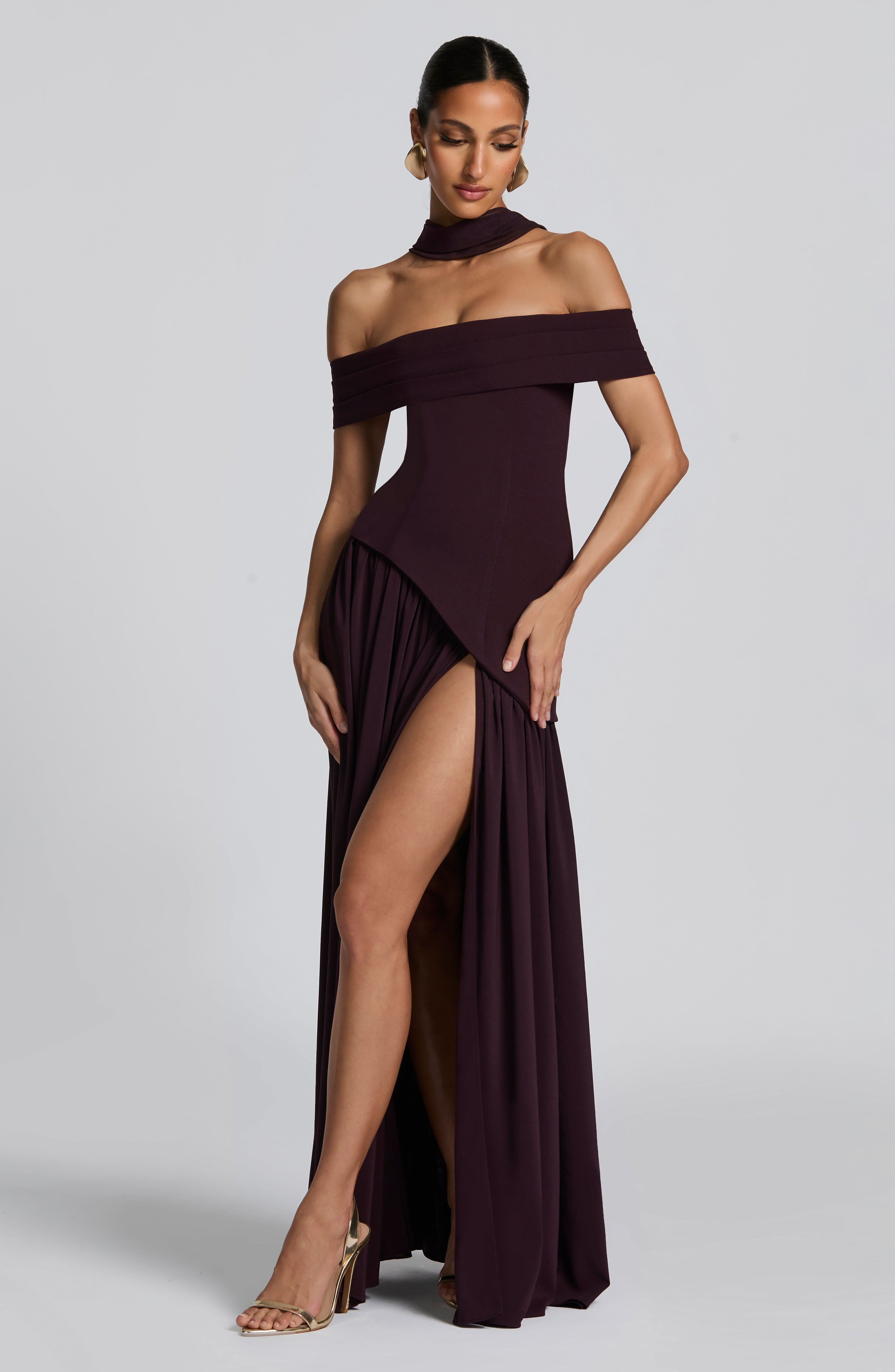 Off-Shoulder High Maxi Dress - Plum