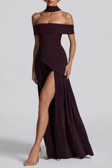 Off-Shoulder High Maxi Dress - Plum