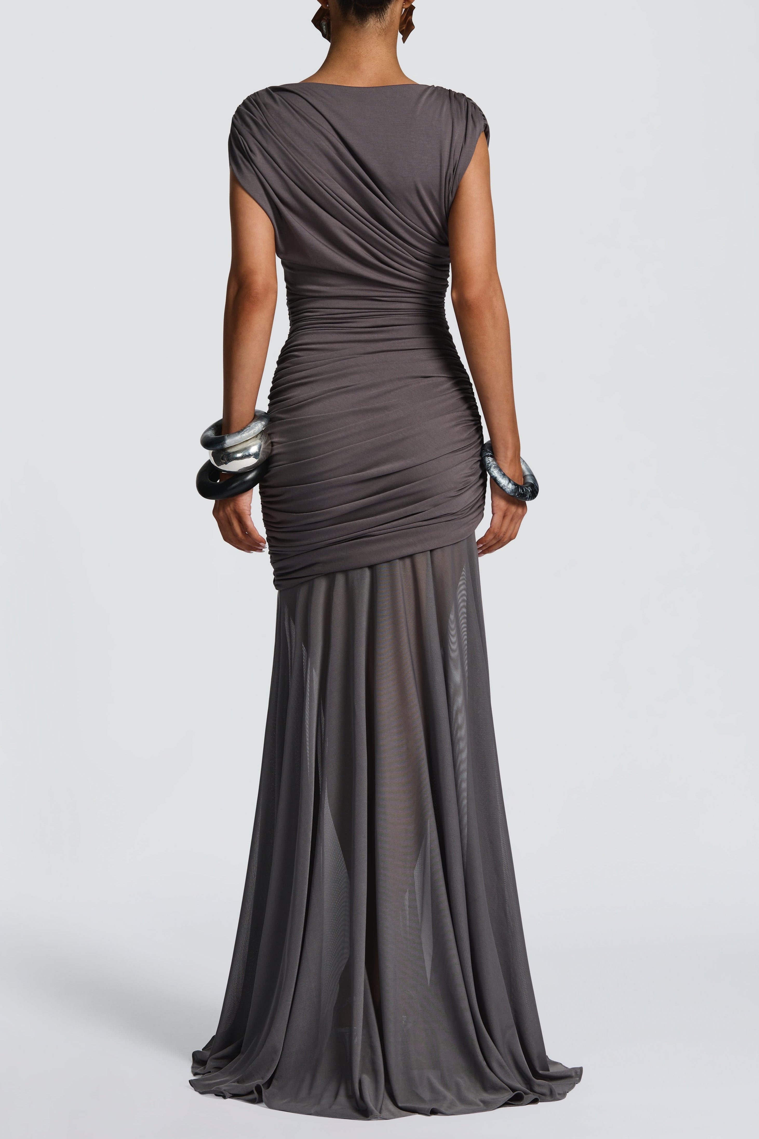 Ruched Sleeveless Maxi Dress - Charcoal