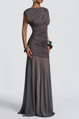 Ruched Sleeveless Maxi Dress - Charcoal