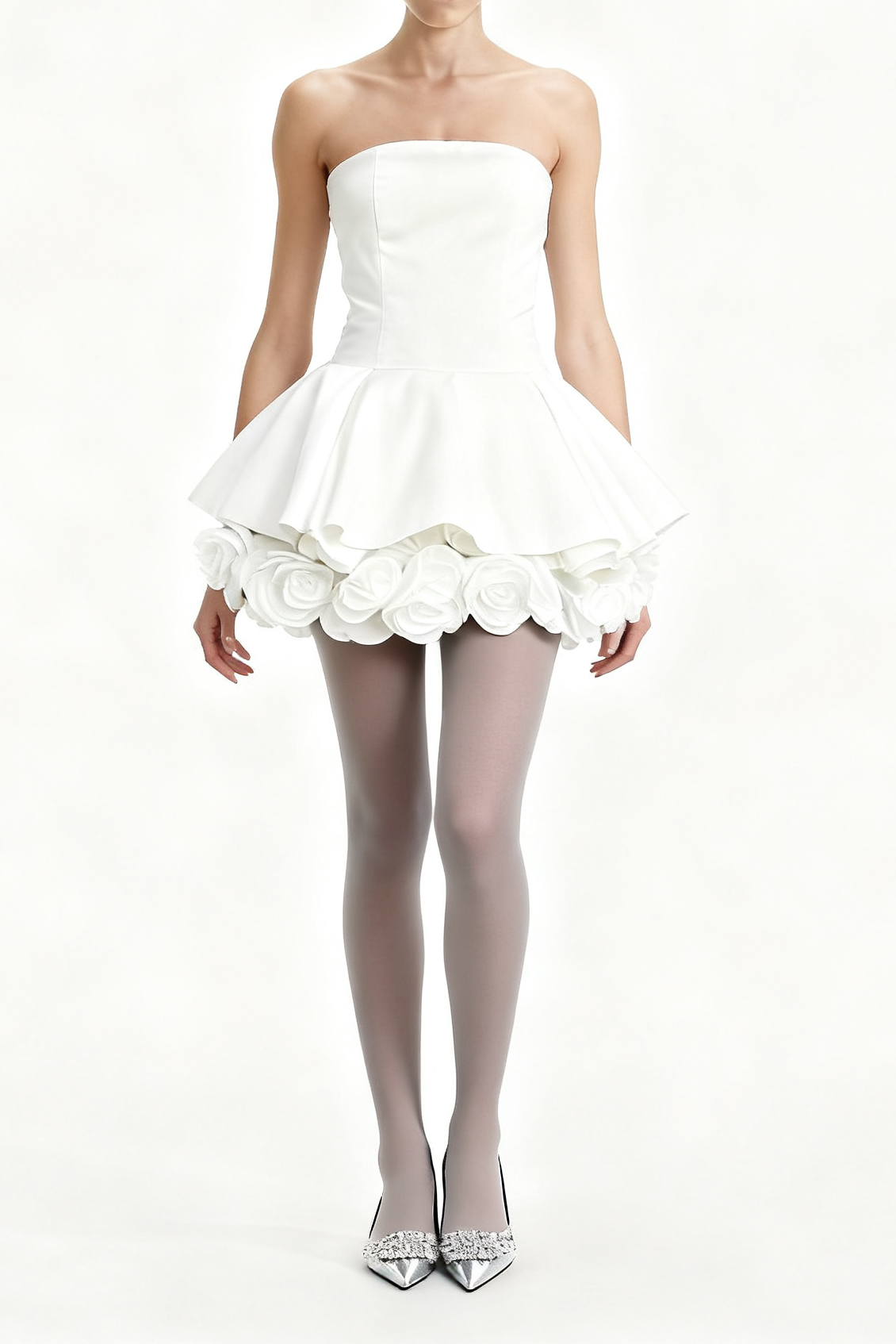 White Petal-Layered Corset Mini Dress