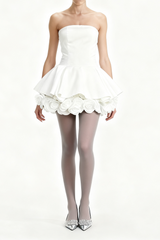 White Petal-Layered Corset Mini Dress