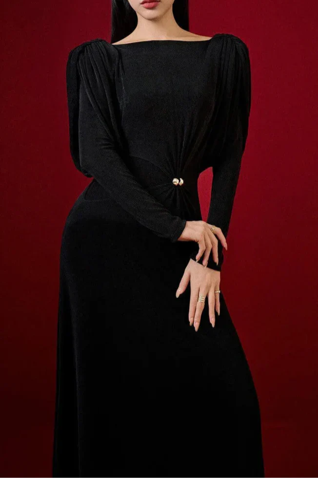 Knitted Fabric Maxi Dress in black