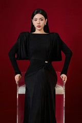 Knitted Fabric Maxi Dress in black