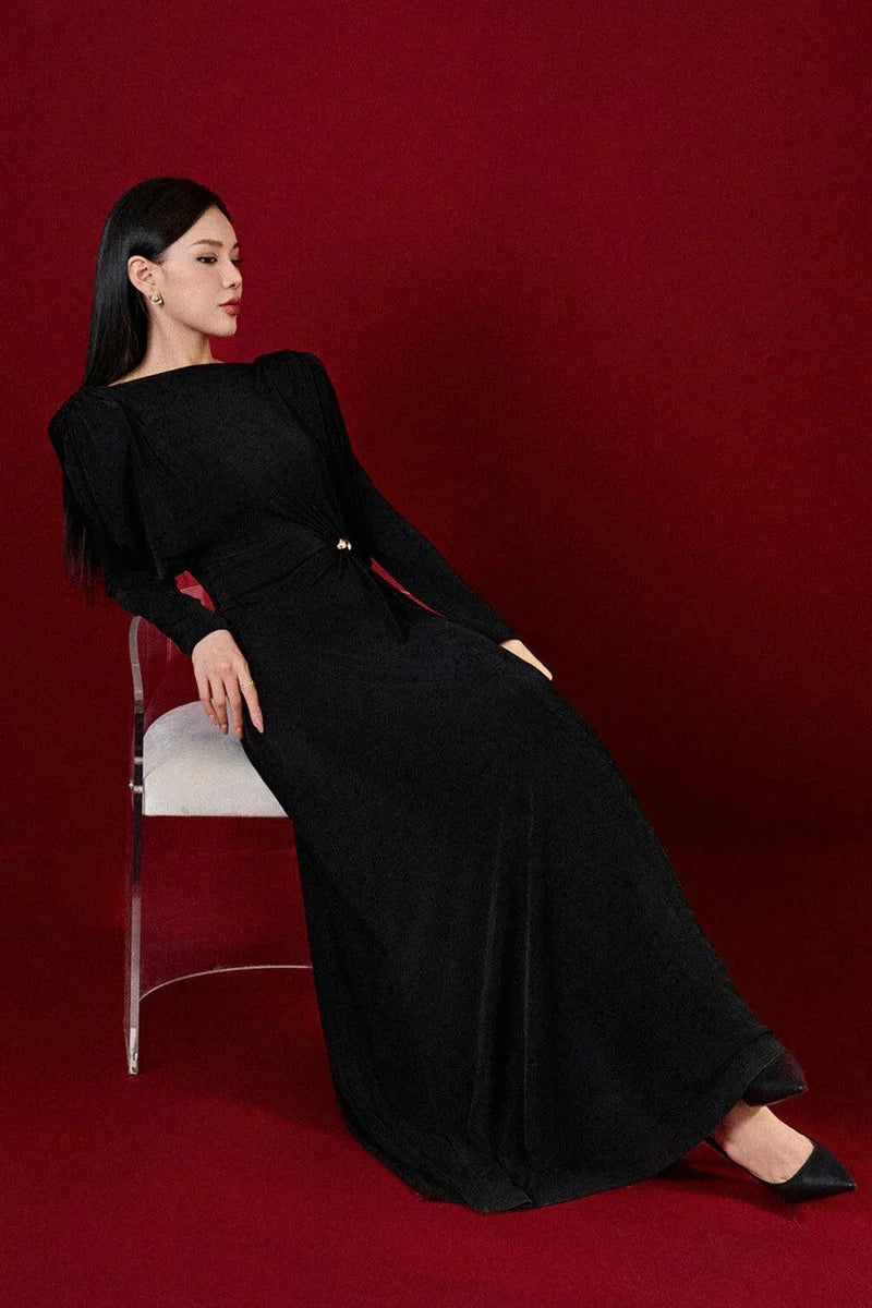 Knitted Fabric Maxi Dress in black