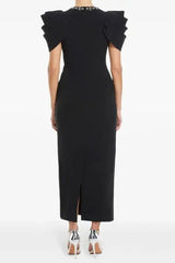 Crystal-Embellished Crepe Bodycon Gown in Black