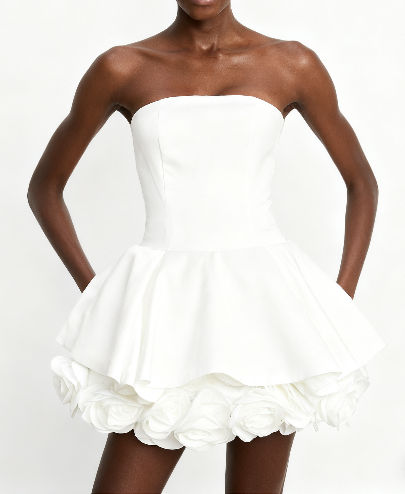 White Petal-Layered Corset Mini Dress