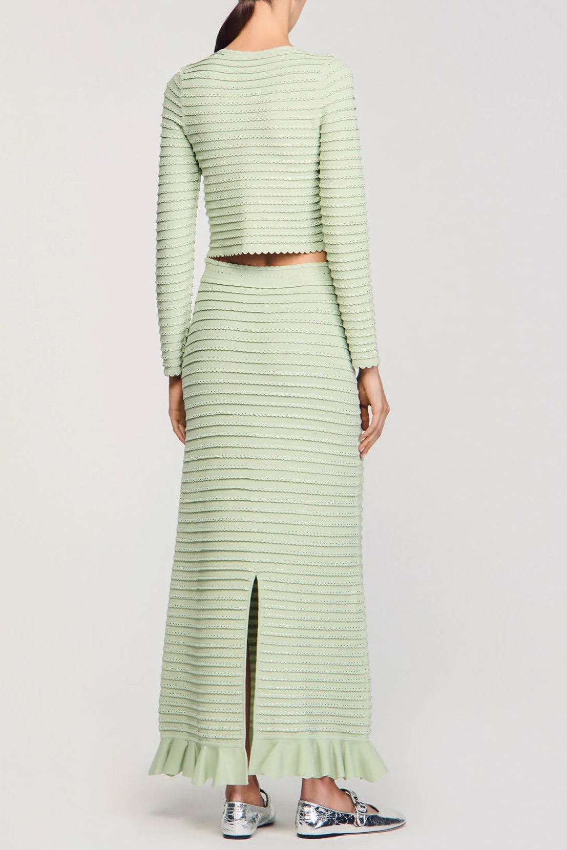 Rhinestone Knit Maxi Skirt in Almond Green