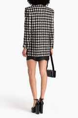 Black Double-Breasted Houndstooth Wool-Blend Blazer