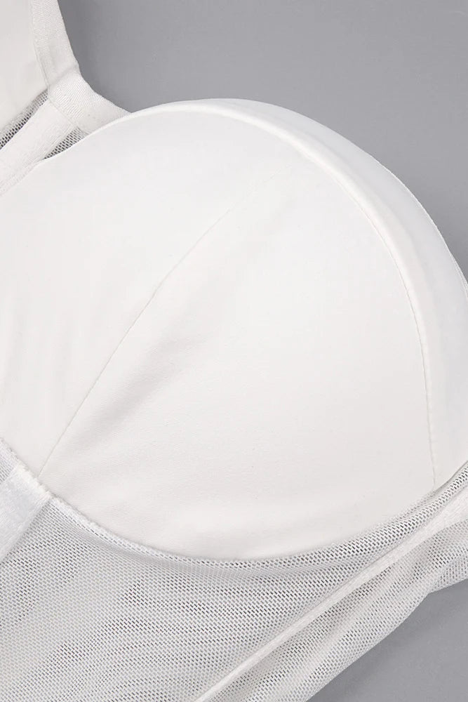 Veiled Corset Maxi Dress in White