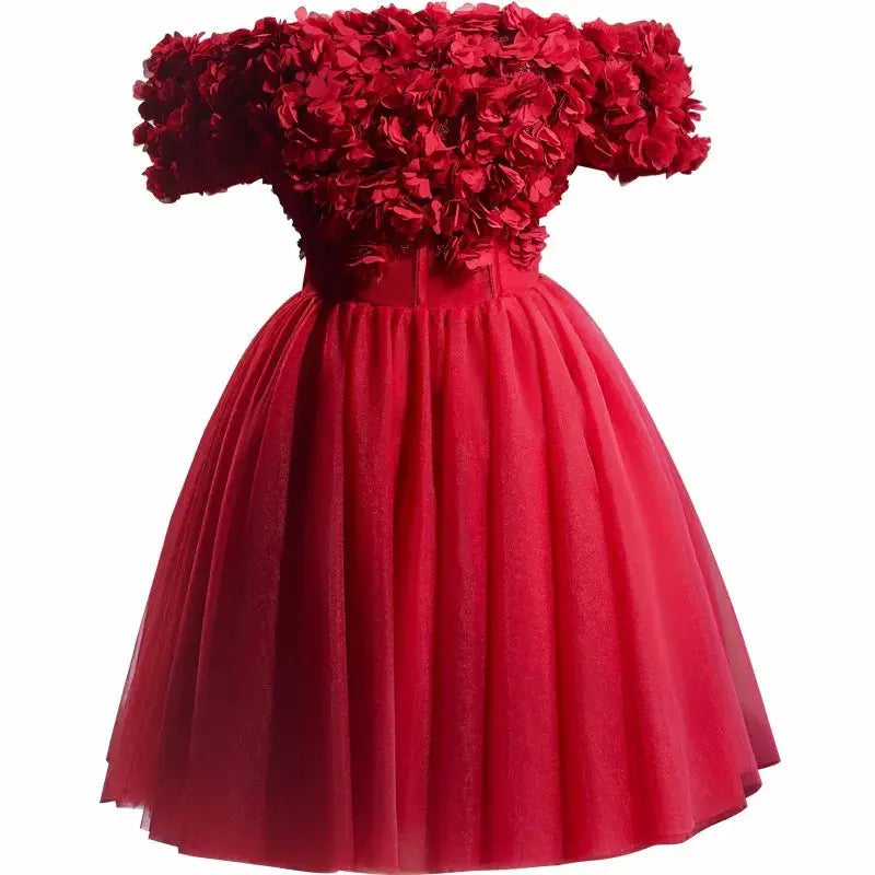 Red 3d Appliques Mini Prom Dress