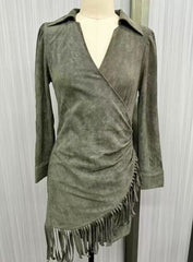 Olive Green Faux V-Neck Wrap Mini Dress