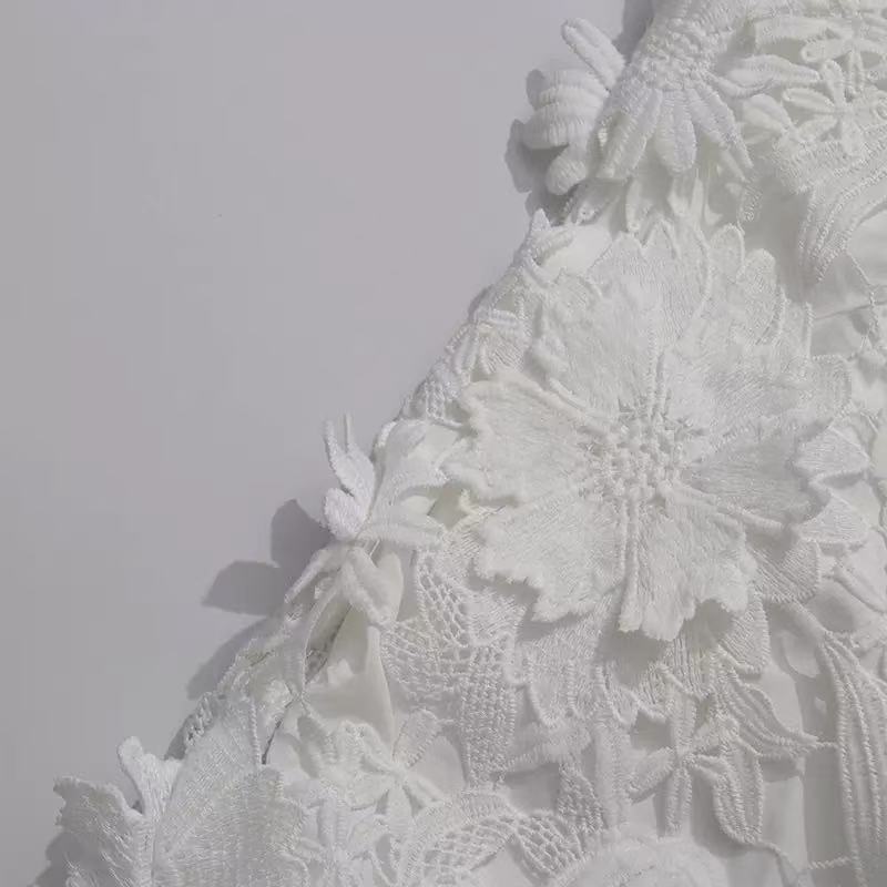 Flower Embroidery Maxi Dress In White