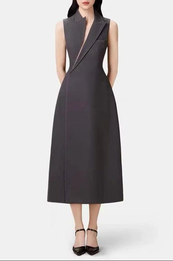 Collar Blazer Midi Dress in Grey