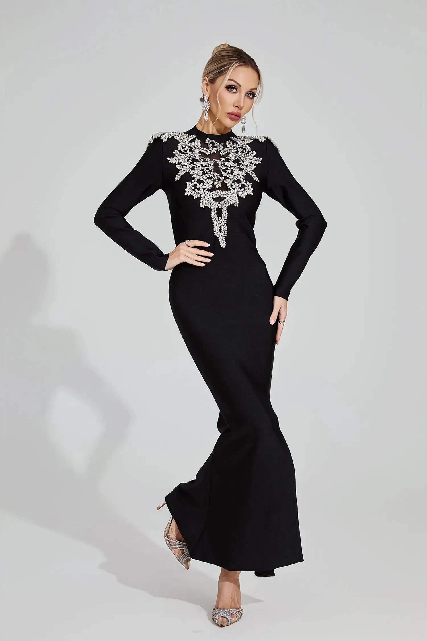 Black Diamond Pattern Bandage Maxi Dress
