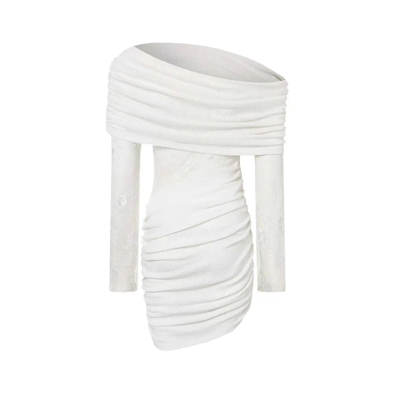White Lace Spliced Knitted Mini Dress