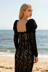 Square Neck Lace Maxi Dress in Black