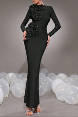 3D Flower Bandage Maxi Dress in Black