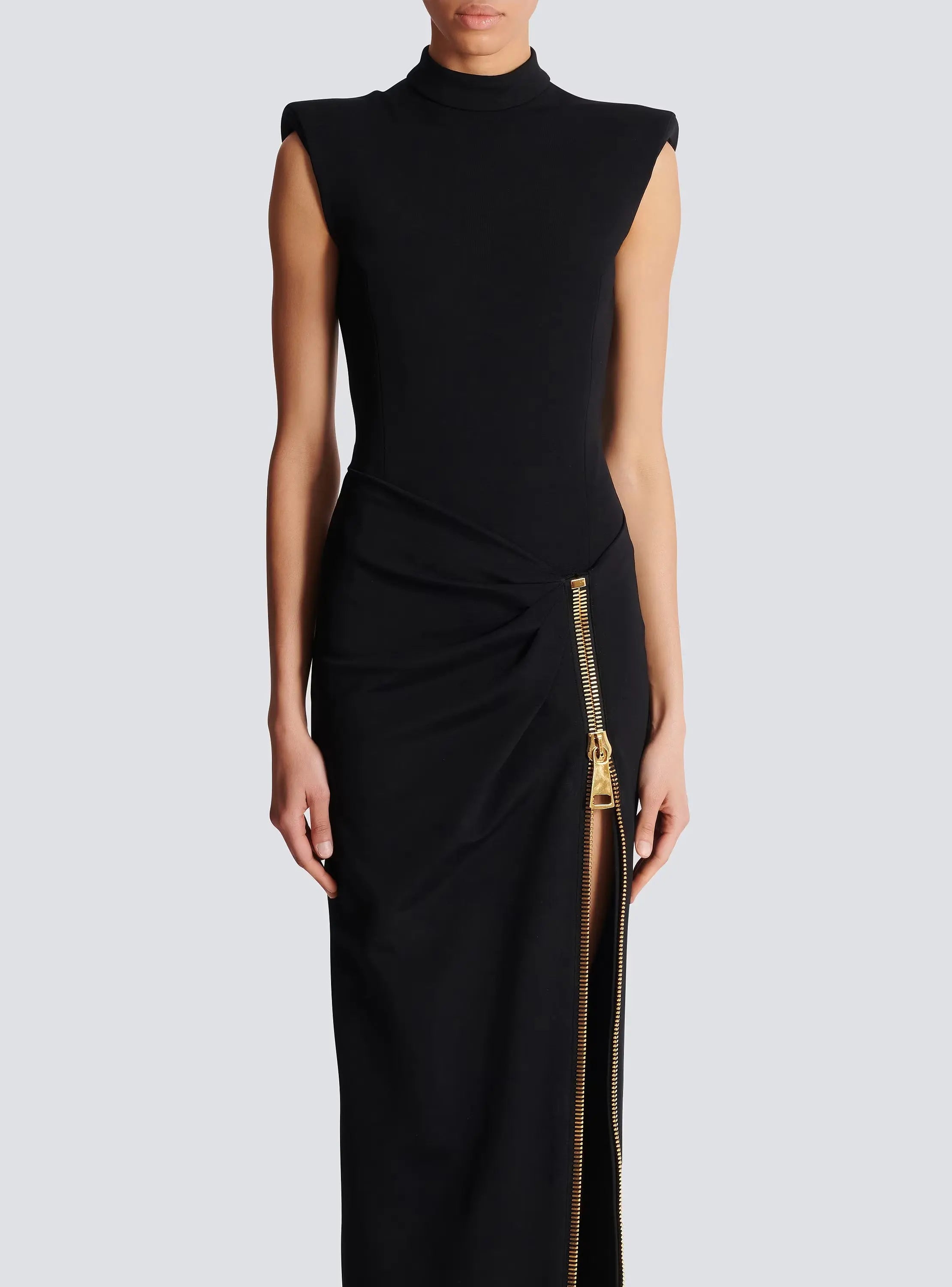 Black Sleeveless Zipper High Elastic Jersey Maxi Dress