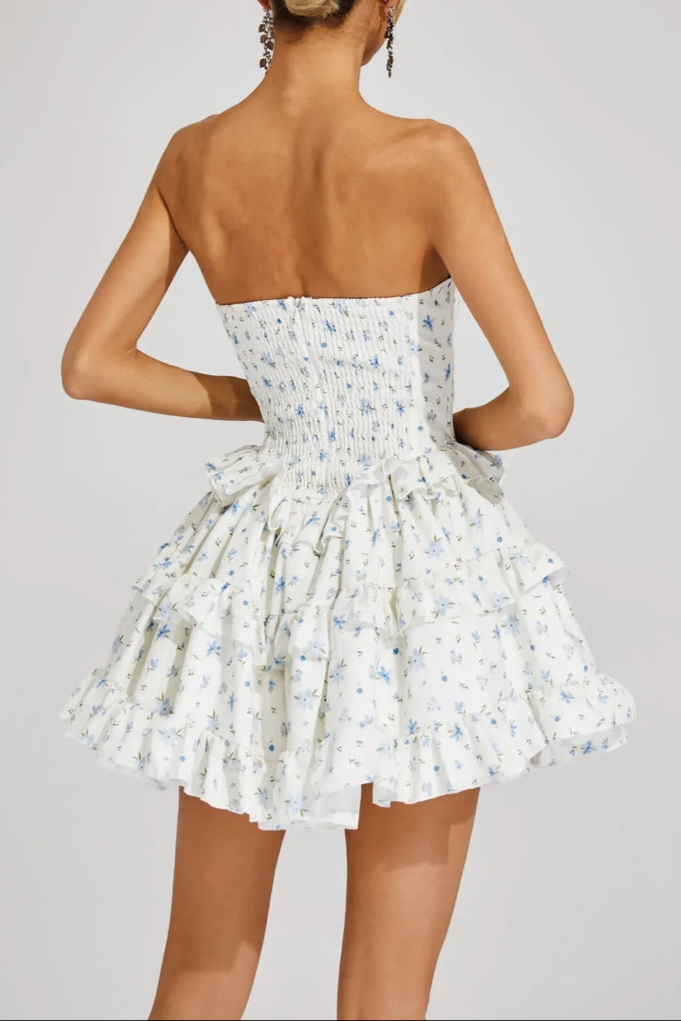 Ruffle Printed Mini Dress in Blue