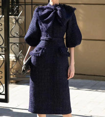 Collar Midi Dress in Dark Blue